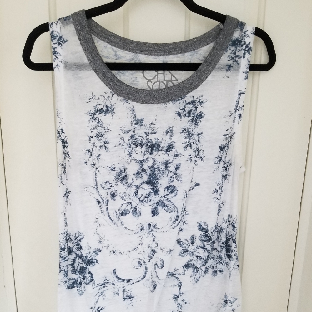 Chaser sheer white tank top floral print Size M